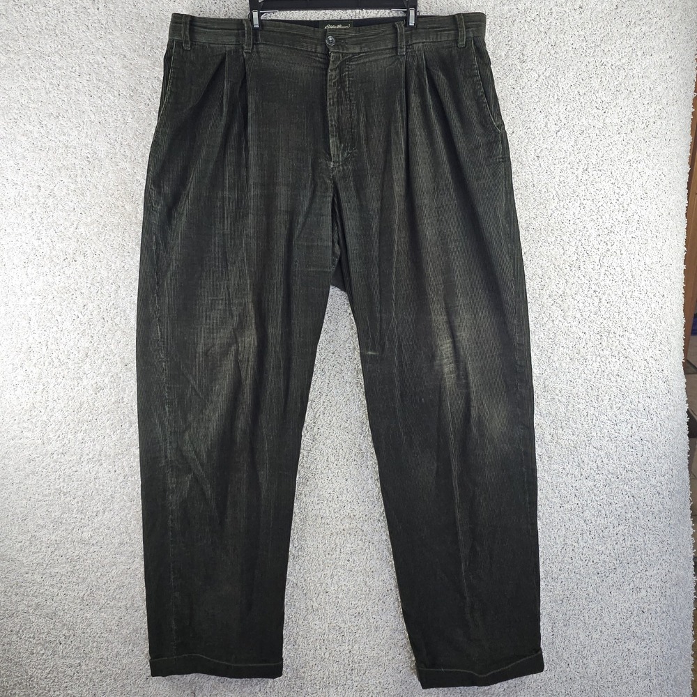 Vintage Eddie Bauer Corduroy Pants Sz 42x33.5 Dark Green 90s Baggy Wide Leg